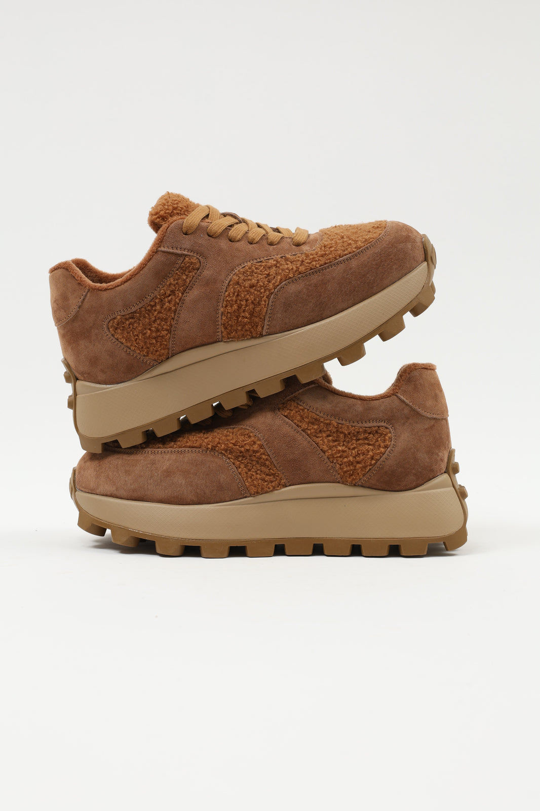 2400~Leather and Fabric Hiking Sneakers with Buffalo Checked Detail
